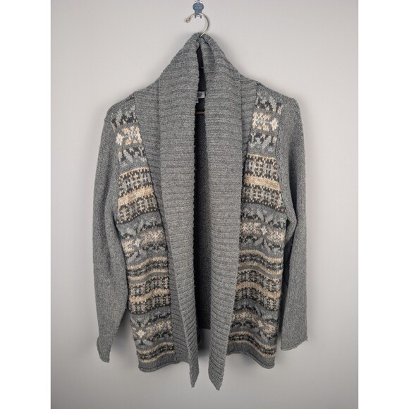 St. John's Bay Gray Aztec Knit Cardigan Sweater Size 1X Tribal Western Boho - Picture 1 of 14
